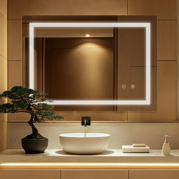 SaniteModar LED Badspiegel 60x100cm, Badezimmerspiegel mit Beleuchtung Beschlagfrei, Wandspiegel mit