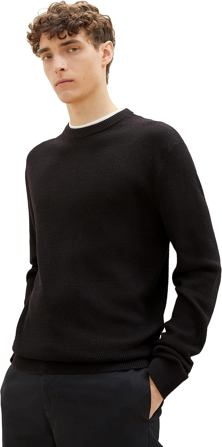 TOM TAILOR Denim Herren Denim 2-in-1 Pullover mit unterlegtem Kragen S 29999 - Black, S 29999 - Blac