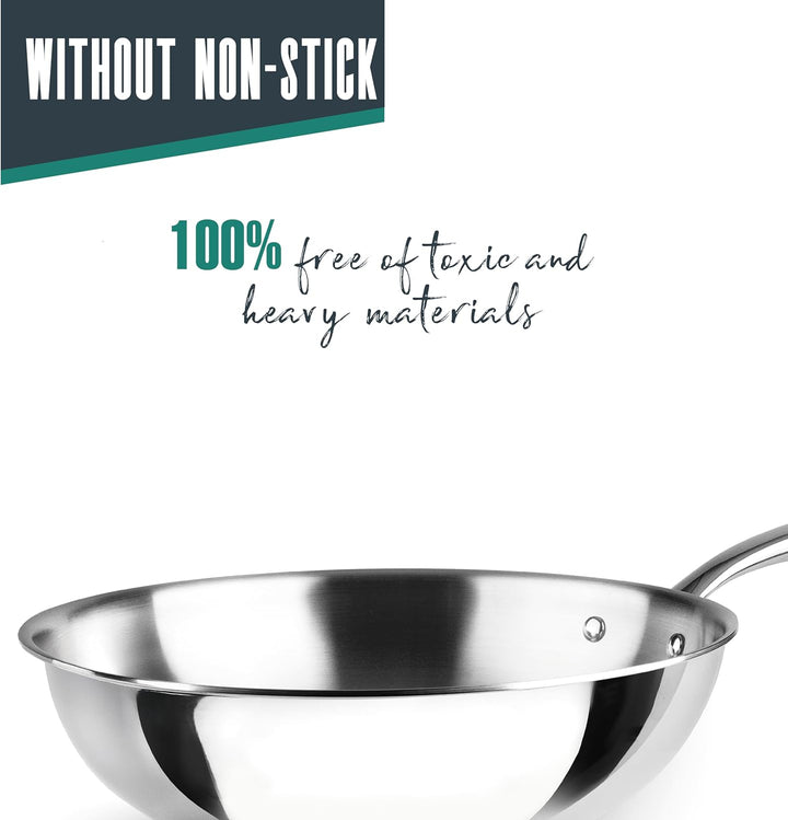 LACOR - 60898 Trichef Wok 28 cm, Edelstahl 18/10 und Aluminium 1060, dreilagig, Gusseisengriff, indu