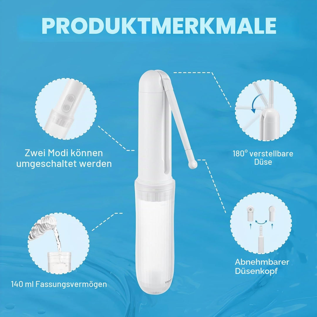 Tragbares Bidet, für Reisen, IPX6, wasserdicht, Düse verstellbar um 180 °, 2 Druckmodi, ergonomisch,