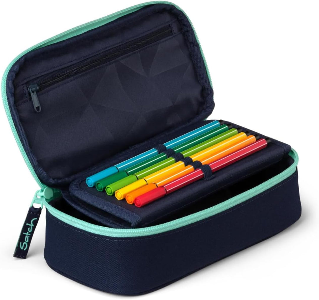 Satch Schlamperbox extra gross inkl. Trennfach Reissverschlussfach Stiftehalter Geodreieck Sichtfens