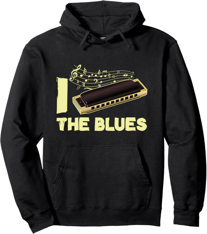 Ich Liebe Blues Musik Orchester Mundharmonikaspieler Pullover Hoodie