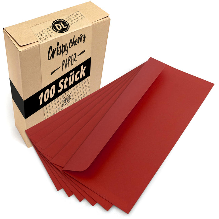 Briefumschläge (100 Stück) aus Papier, Kuvert, Umschlag ohne Fenster - DIN lang - 220 x 110 mm - rot