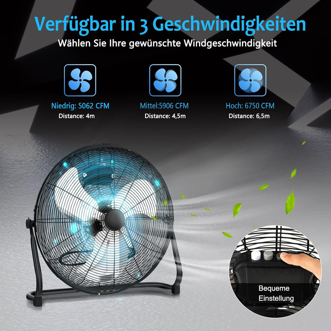 GOPLUS Bodenventilator, Ø 50 cm Standventilator mit 3 Geschwindigkeitsstufen & Handgriff, 145° verst