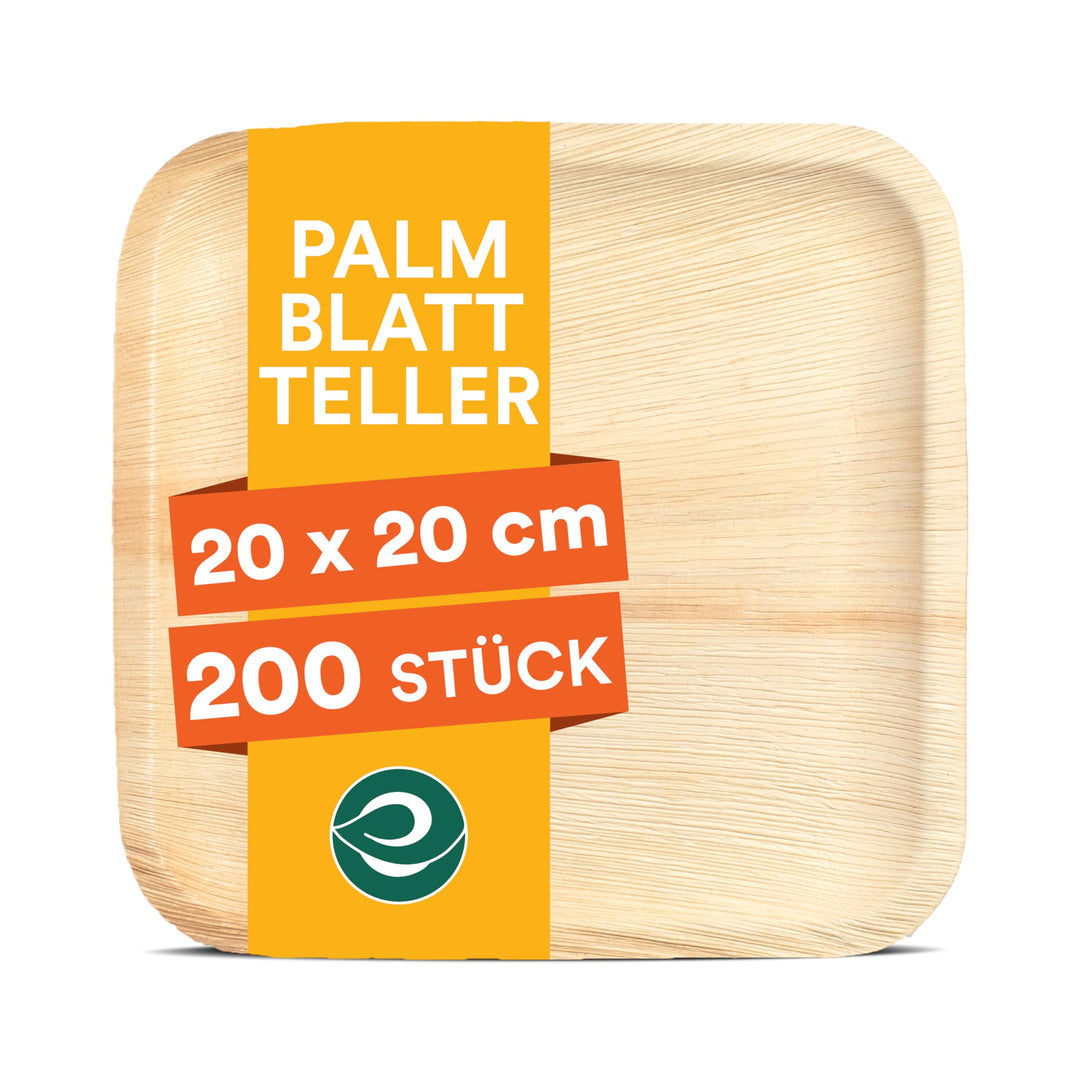 ECO SOUL 100% kompostierbare 20 cm, quadratische Palmblatt Teller [200 Stück] |Premium Palmblatt Ges