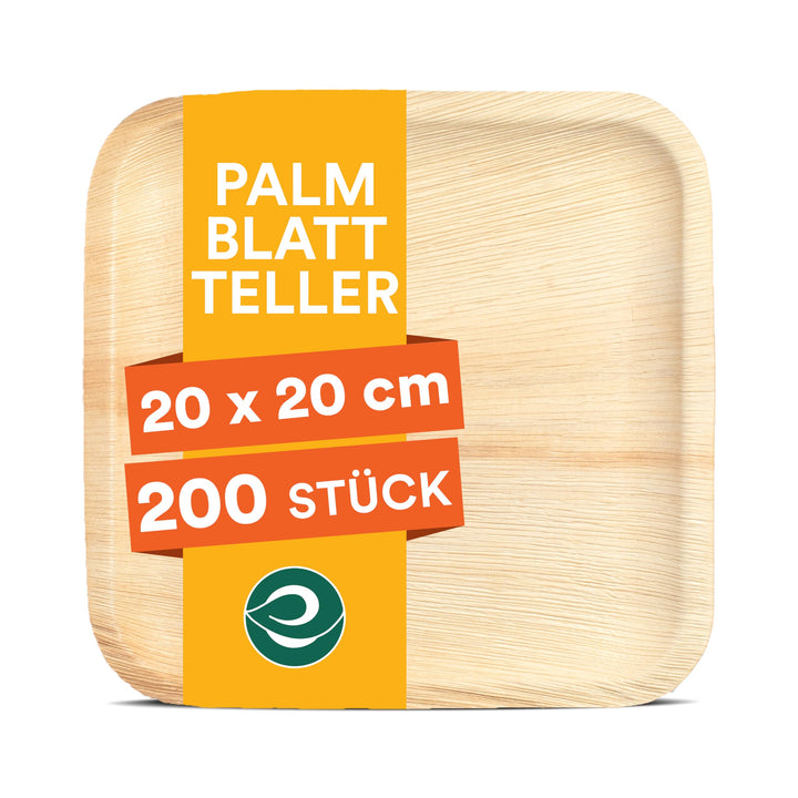 ECO SOUL 100% kompostierbare 20 cm, quadratische Palmblatt Teller [200 Stück] |Premium Palmblatt Ges
