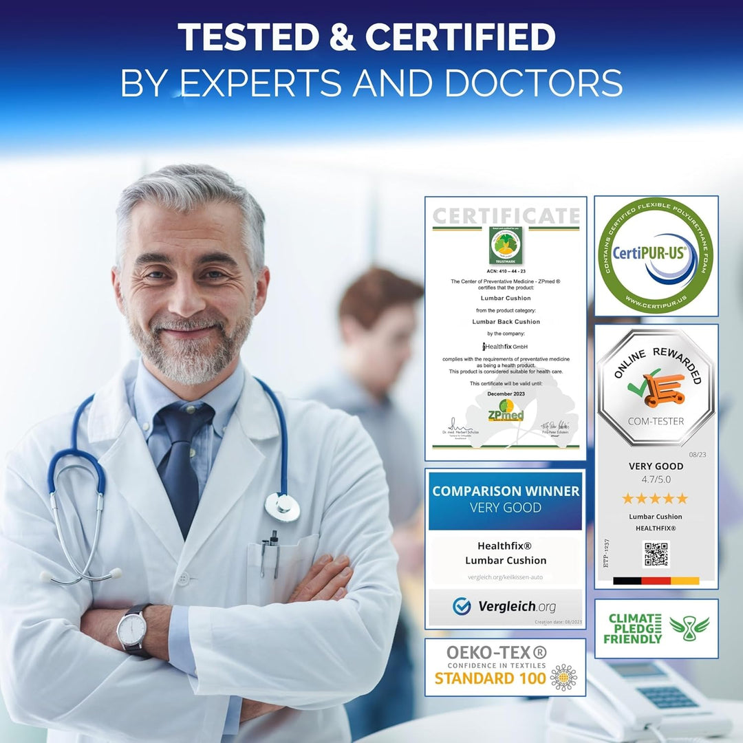 Healthfix® Ergonomisches Lendenkissen – Entwickelt mit Experten in Deutschland – Verbessert Haltung