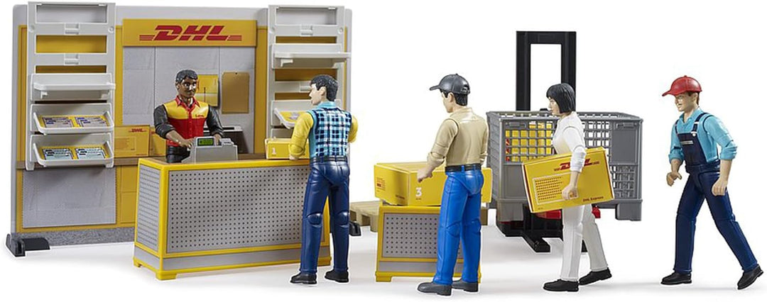 bruder 62251 - Bworld DHL Paketshop inklusive DHL-Mitarbeiter - 1:16 Spielzeug, Zubehör, Post Filial