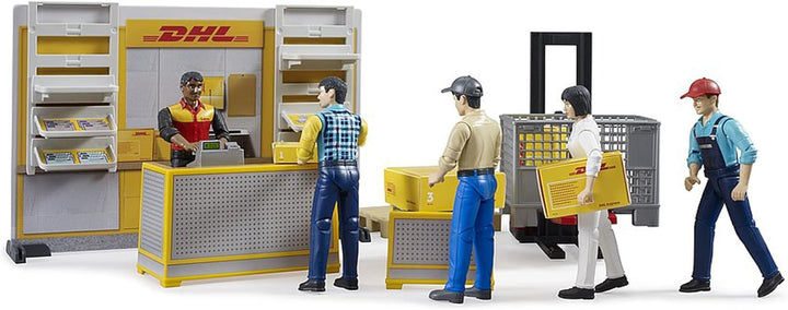 bruder 62251 - Bworld DHL Paketshop inklusive DHL-Mitarbeiter - 1:16 Spielzeug, Zubehör, Post Filial