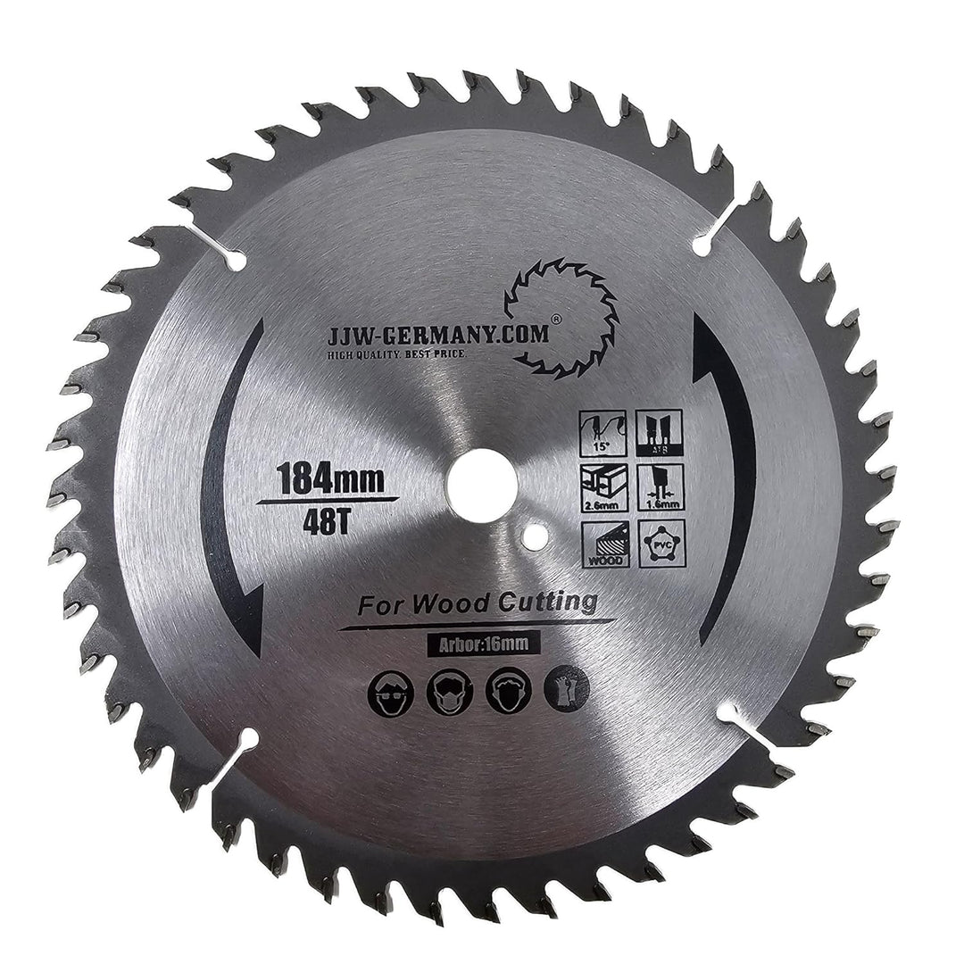 jjw-germany HM Sägeblatt 184 x 2,6 x 16 Z= 48 Wechselzahn, Industriequalität nach DIN EN 847-1
