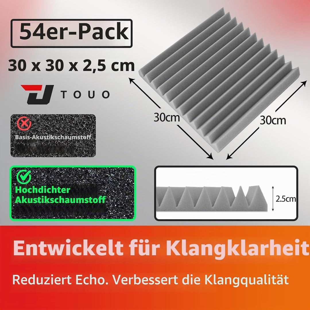 Akustikplatten, schalldichte Schaumstoffplatten für die Wand, 30,5 x 30,5 x 2,5 cm, schwer entflammb