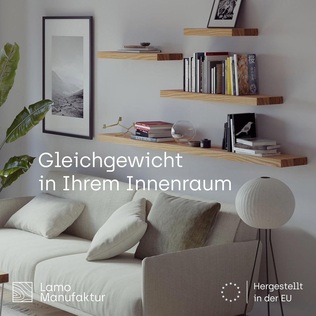 LAMO Manufaktur Schweberegal Holz mit unsichtbarer Befestigung | Wandregal 160 cm breit für Wohnzimm