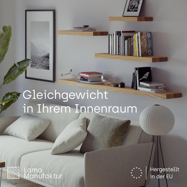 LAMO Manufaktur Schweberegal Holz mit unsichtbarer Befestigung | Wand Regal 80 cm breit für Wohnzimm