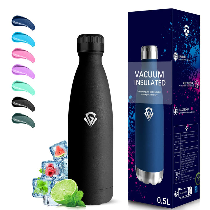 Thermosflasche, 500ml Trinkflasche Edelstahl, BPA-Frei, Trinkflasche Auslaufsicher, 24h Kalt &amp; 12h W