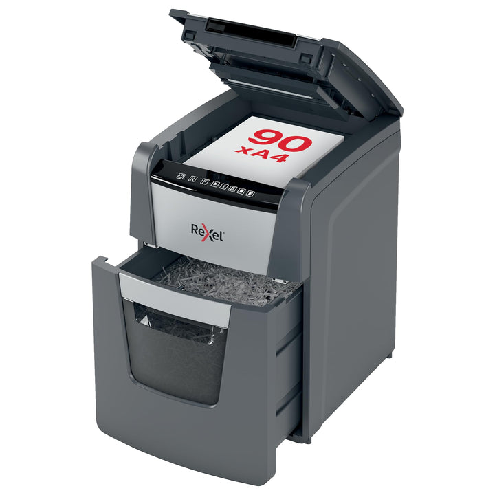 Rexel Optimum AutoFeed+ 90X Automatischer Aktenvernichter, 90 Blatt automatisch, Sicherheitsstufe P4