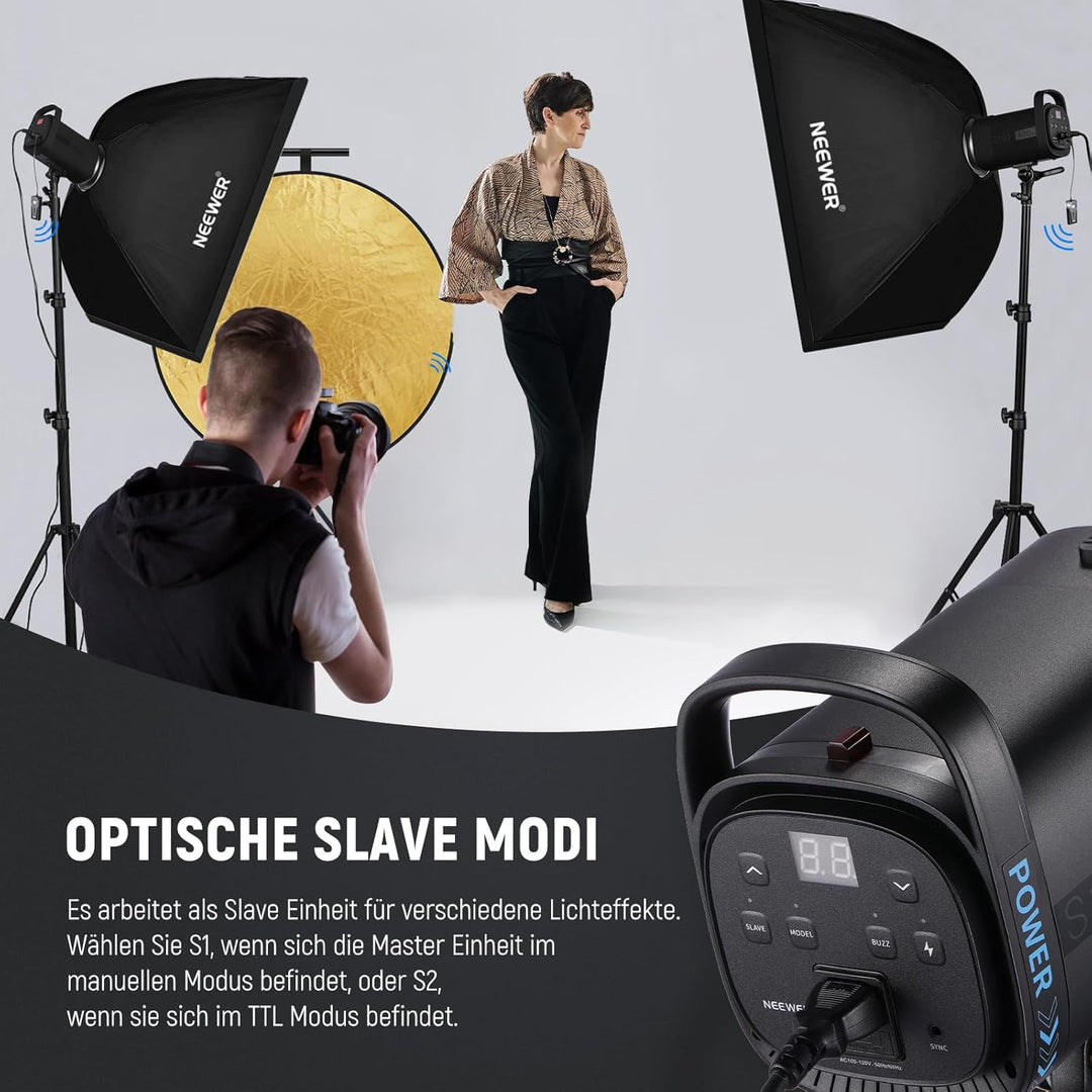 NEEWER 800W Studio Monolight Blitzlicht Set (2er Pack), S101-400W 5600K Studio Flash mit 150W Einste