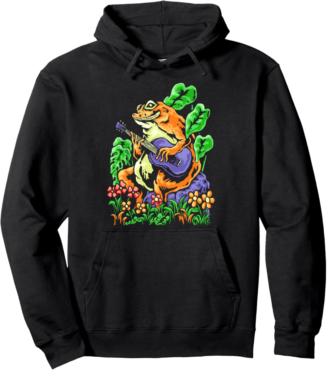Lustiger niedlicher Frosch-Köte, spielt Gitarre Trippy Weird Animal Art Pullover Hoodie