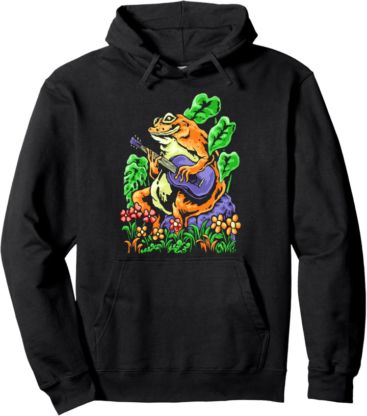 Lustiger niedlicher Frosch-Köte, spielt Gitarre Trippy Weird Animal Art Pullover Hoodie