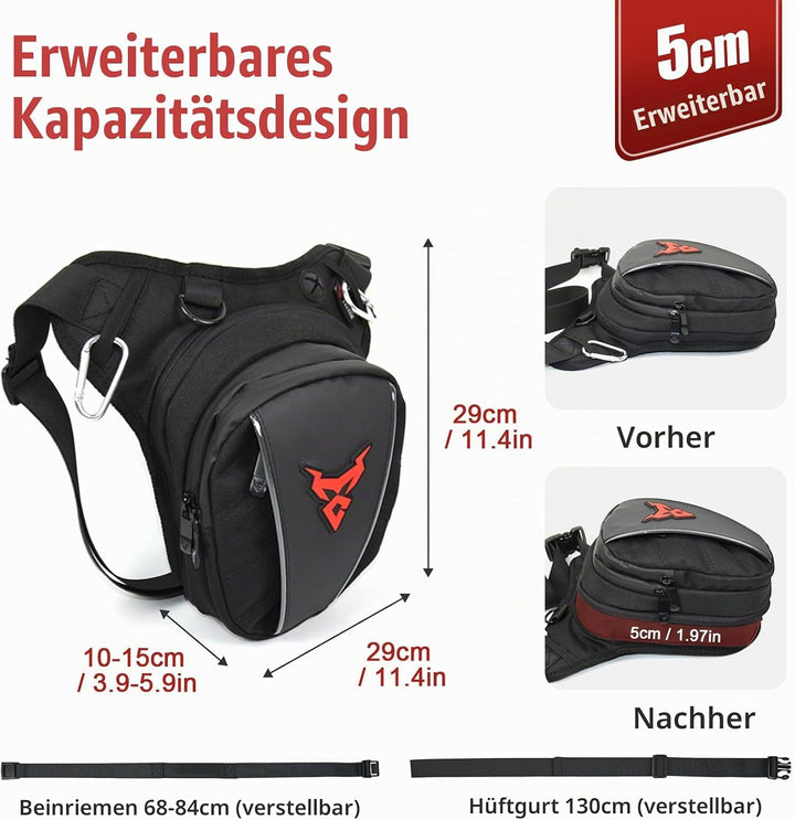 MIGHTYDUTY Motorrad Beintasche Herren Erweiterbar Oberschenkeltasche Hüfttaschen schwarz Gürteltasch