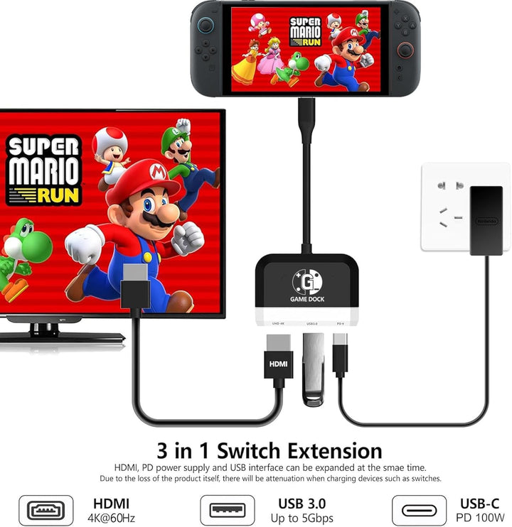Switch TV Dock für Nintendo Switch/OLED, 3 in 1 Switch Portable Dock mit 4K HDMI, USB 3.0 Port, Type