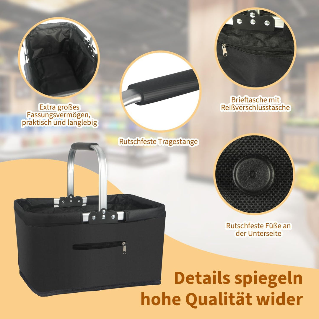 Einkaufskorb Faltbar 25L,Einkaufskorb Klein Mit Gepolsterte Griffe Und ReissVerschlusstasche,Einkauf