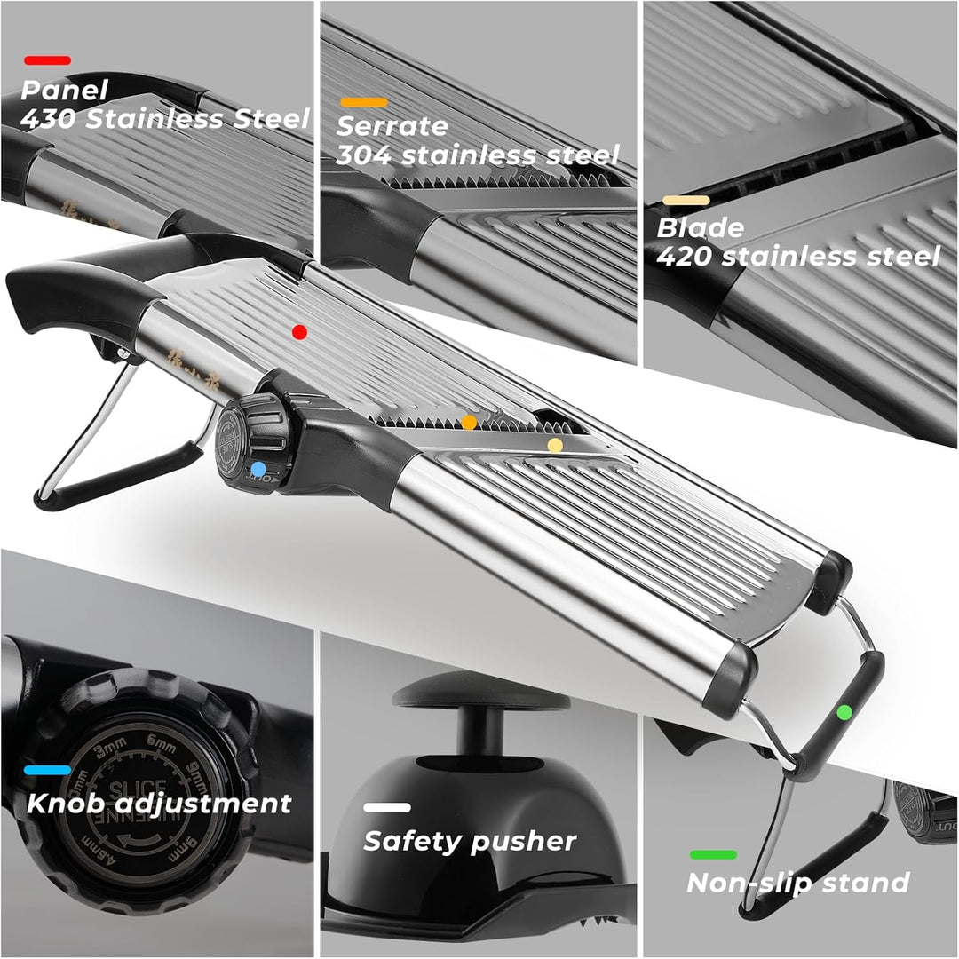 Mandoline Gemüsehobel 5-in-1 verstellbar aus Edelstahl, Multifunktionaler Gemüseschneider mit ultras