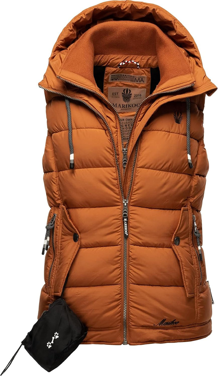 MARIKOO Damen leichte Übergangsweste Steppweste mit Kapuze Taisaa XS-3XL XS Rusty Cinnamon, XS Rusty
