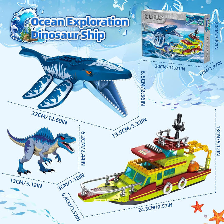 3 IN 1 Ozean Explore Dinosaurier Bauspielzeug Kompatibel mit Dinosaurier Park World, Schiff Boot & M