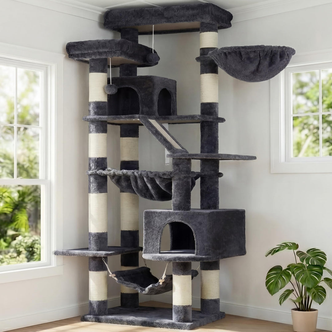 Heybly Kratzbaum, 180 cm Hoher Katzenturm für Wohnungskatzen mit 2 Plattformen, 2 Grossen Schlafhäus