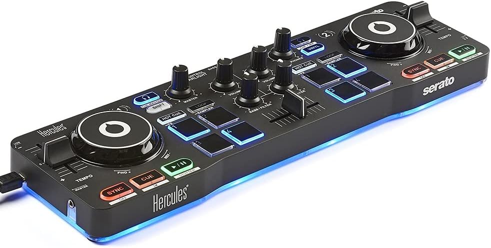 Hercules DJControl Starlight - Tragbarer 2-Deck DJ-USB-Controller mit 8 Pads, Serato DJ Lite Softwar