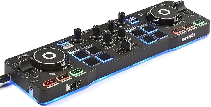 Hercules DJControl Starlight - Tragbarer 2-Deck DJ-USB-Controller mit 8 Pads, Serato DJ Lite Softwar
