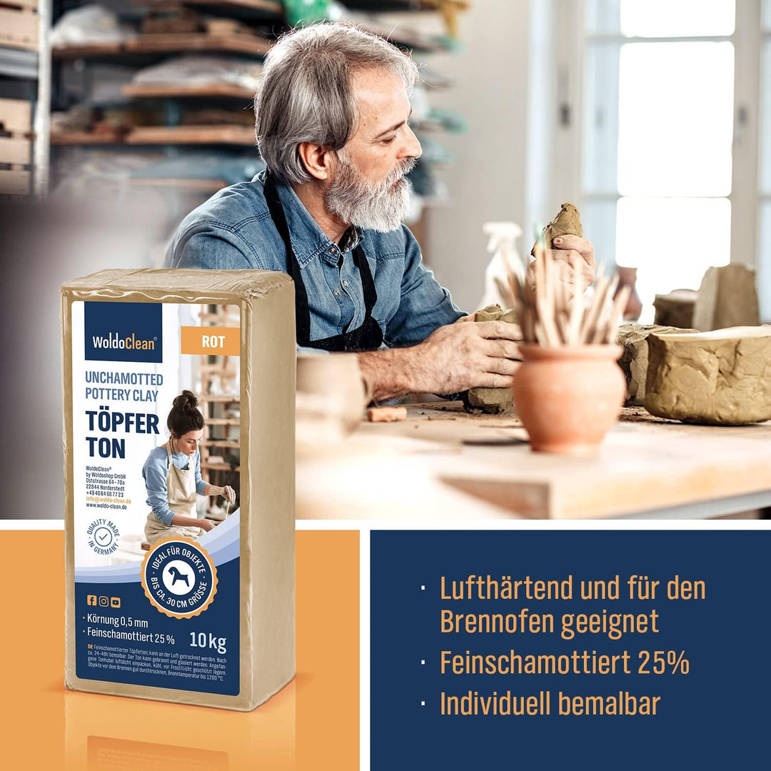 Töpferton 10kg rot lufttrocknend weich & geschmeidig - zum Modellieren & Töpfern für Kinder, 10kg