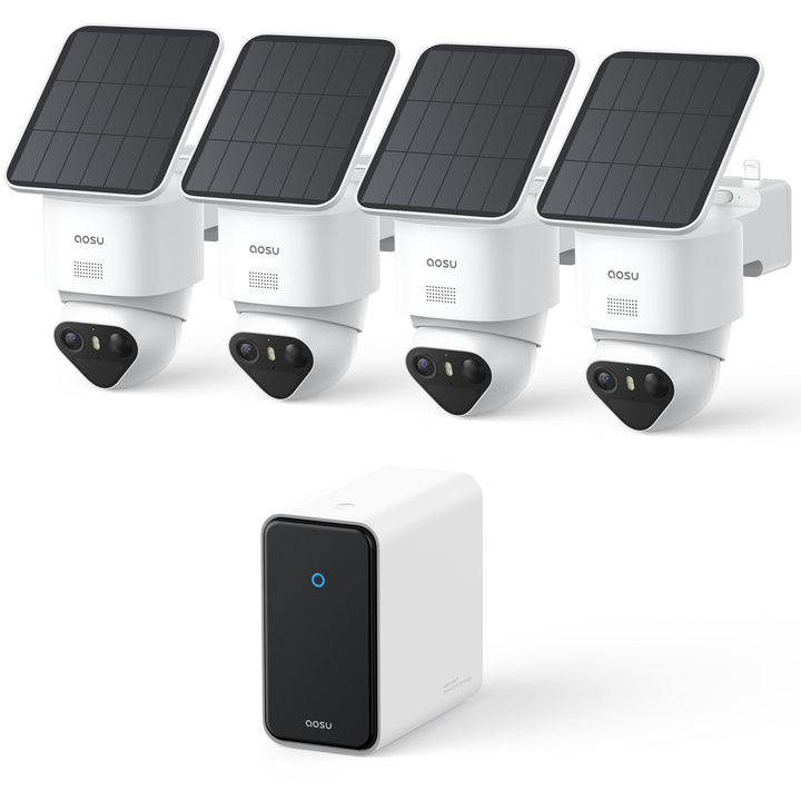 AOSU T2 Ultra 4K UHD Überwachungskamera Aussen Solar Akku für aosuCortex, 4 Cam-Kit, TrueColor Nacht