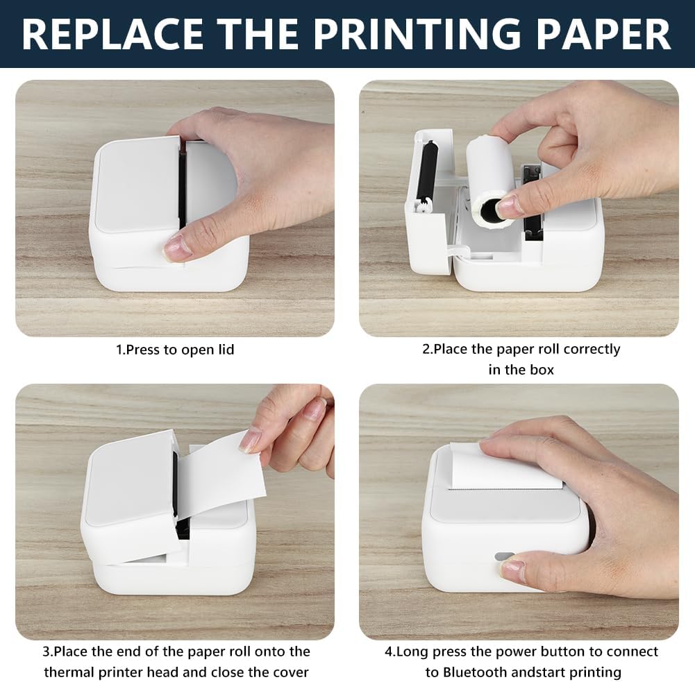 OFFCUP Mini Drucker Mini Fotodrucker mit 5 Papierrollen Tragbarer Mini Printer Thermodrucker Taschen