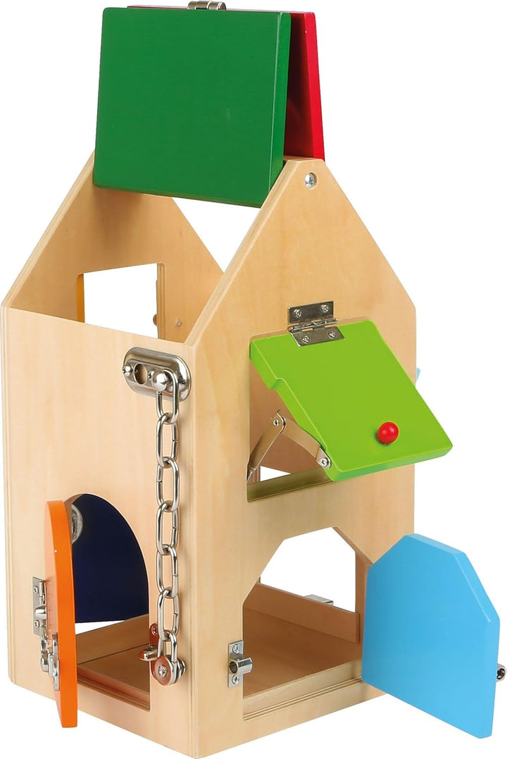 small foot Schlosshaus, aus Holz, mit Schlössern, Riegeln, Hebeln, Scharnieren und Sicherheitskette,