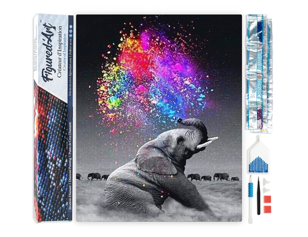 Figured'Art Diamond Painting Erwachsene 40x50cm Ganze Leinwand gerollt Elefant und Farben 5D Bilder