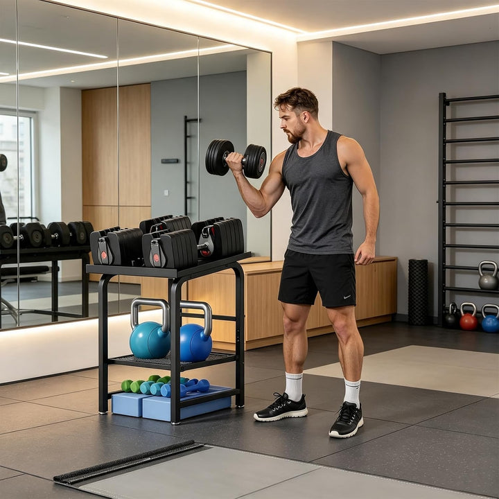 Dumbbell Rack Only, Heavy Duty Weight Stand for 500LBS Load Capacity, Adjustable Weight &amp; Kettlebell