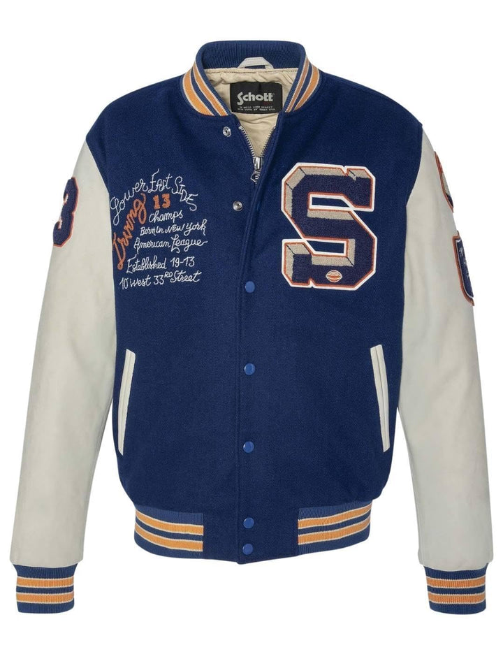 Schott NYC Herren Lcteddybd Jacke L Blau / Offwhite, L Blau / Offwhite