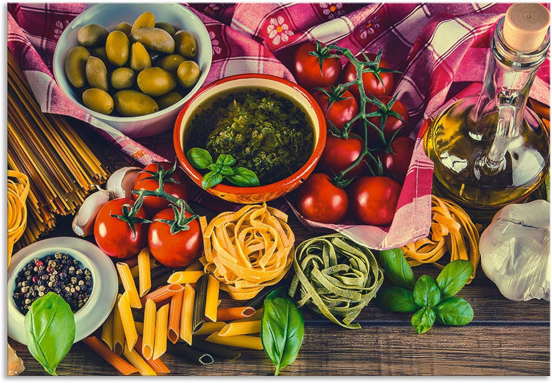 ARTland Spritzschutz Küche aus Alu für Herd Spüle 80x55 cm (BxH) Küchenrückwand mit Motiv Essen Lebe