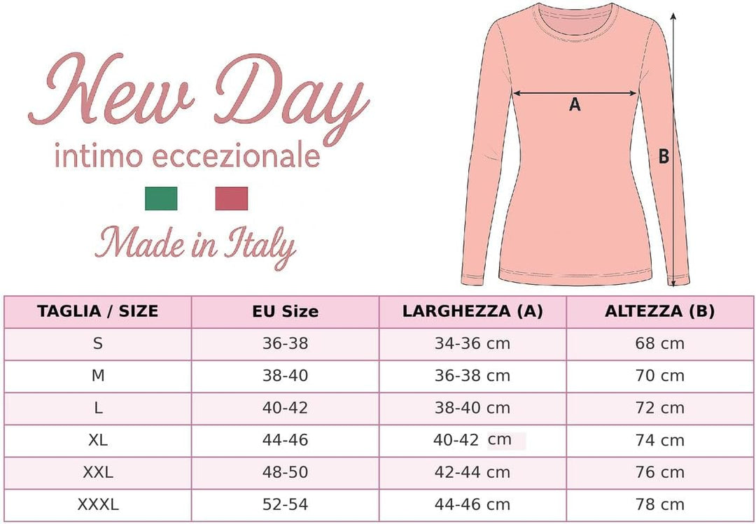 Made in Italy- 3 Underwear Shirt in Warmer Cotton with Long Sleeve for Woman with lacy makramee or S