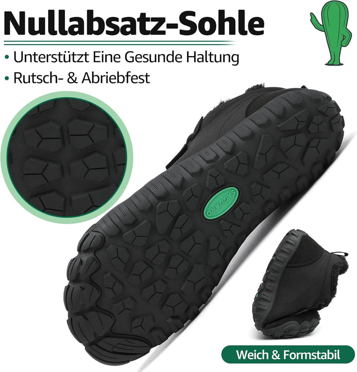 SAGUARO Winter Barfussschuhe Warm Gefüttert Winterschuhe für Damen Herren,EU Gr.36-48, 36 EU Schwarz