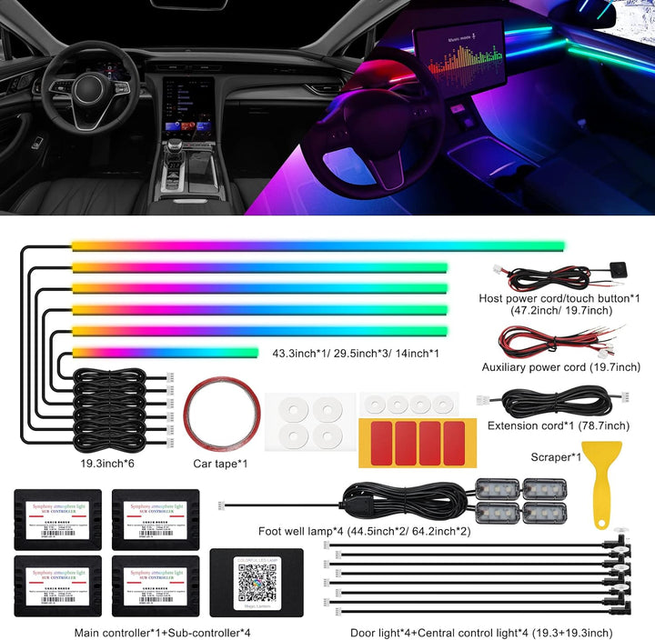Dreamcolor Acrylic Interior Car LED Strip Light with Wireless APP, RGB 18 in 1 with 175 inches 593 L