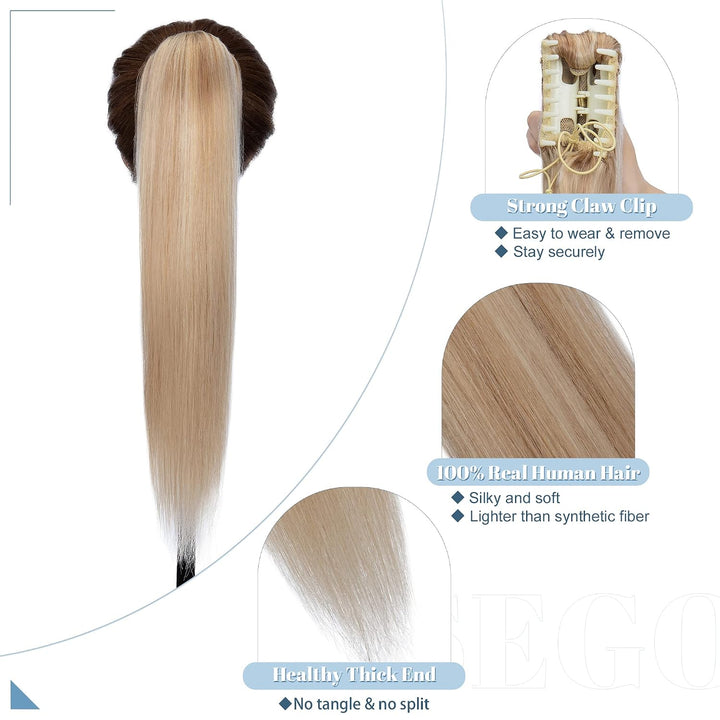 SEGO Ponytail Haarteil Echthaar Zopf Extension mit Klammer Clip in Pferdeschwanz Haarverlängerung 10
