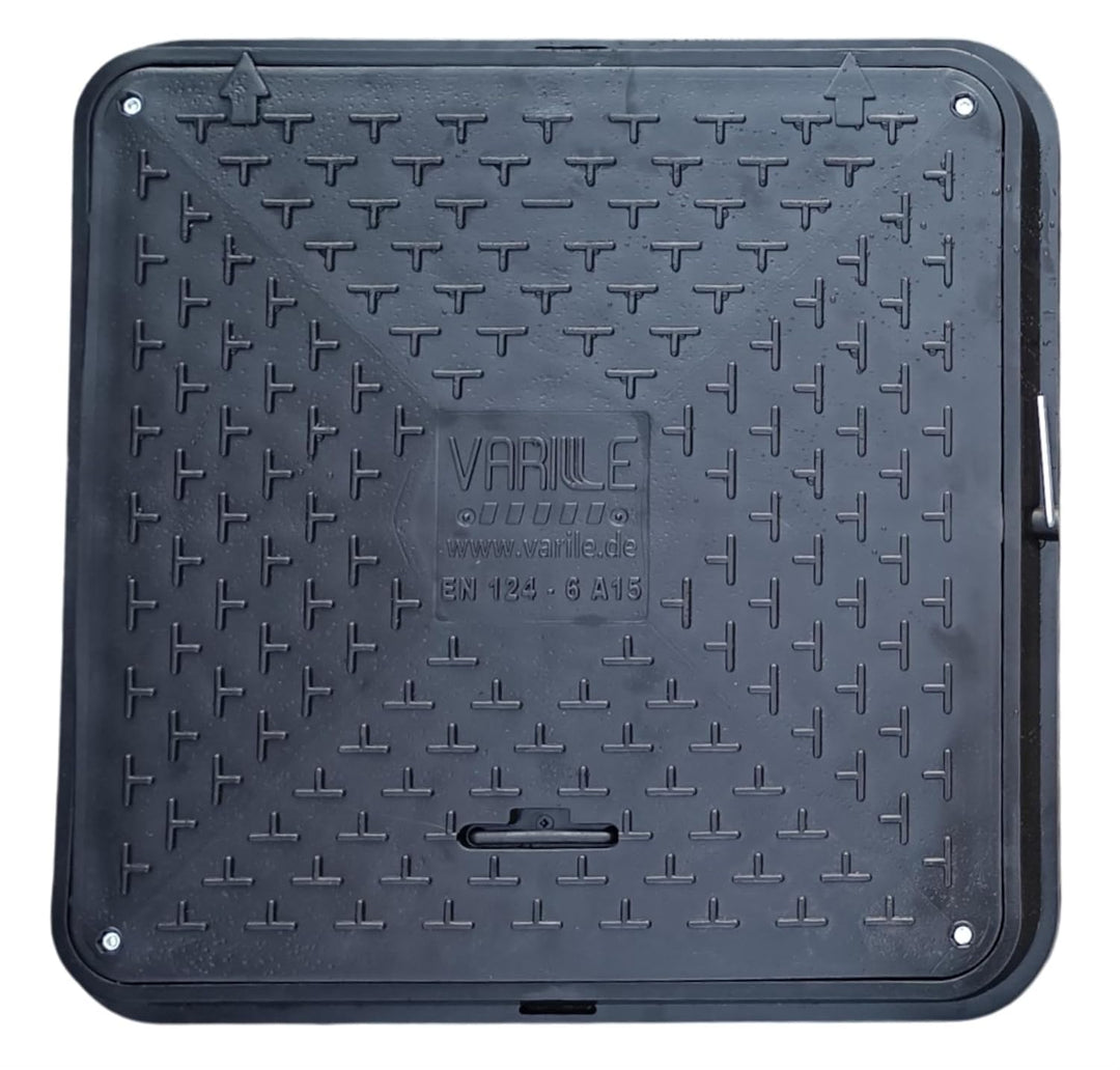 Varile 72cm quadratische Schachtabdeckung mit Griff - belastbar bis 1,5t (Schwarz), Schwarz