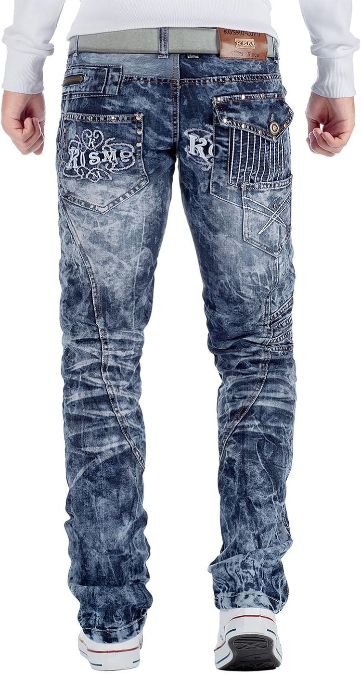 Kosmo Lupo Herren Jeans Extravagant Besondere Designs 32W / 32L Blau - 03, 32W / 32L Blau - 03