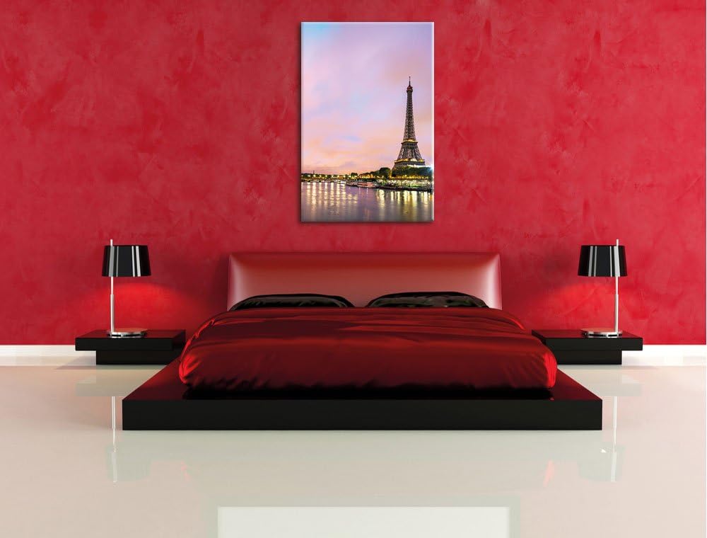 Eifelturm Paris bei Nacht, Format: 100x70 auf Leinwand, XXL riesige Bilder fertig gerahmt mit Keilra