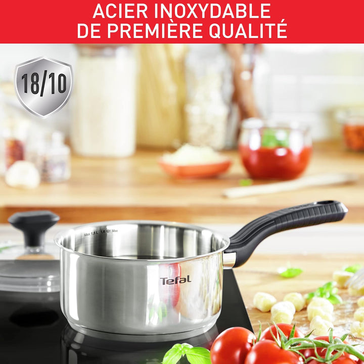 Tefal Comfort Max C9732304 Edelstahl-Kochtopf mit Glasdeckel, langlebiges Kochgeschirr für gesundes