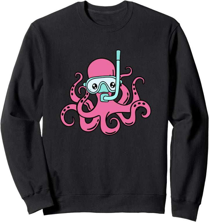 Cool Pink & Aqua Snorkeling Octopus Sweatshirt