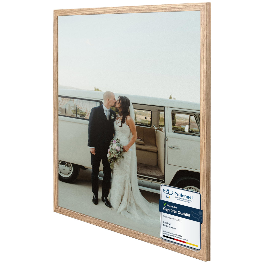 CABBEL 1x Bilderrahmen 60x80 cm Eiche Rahmen 1-Pack | Dokumentenrahmen, Collage, Poster | MDF Holz-P