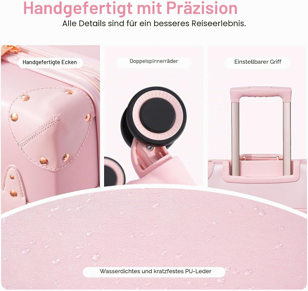 Urecity Vintage Reisekoffer Set 2 Teilig Leicht Retro Lederkoffer Hartschale Trolley Handgepäck Sets